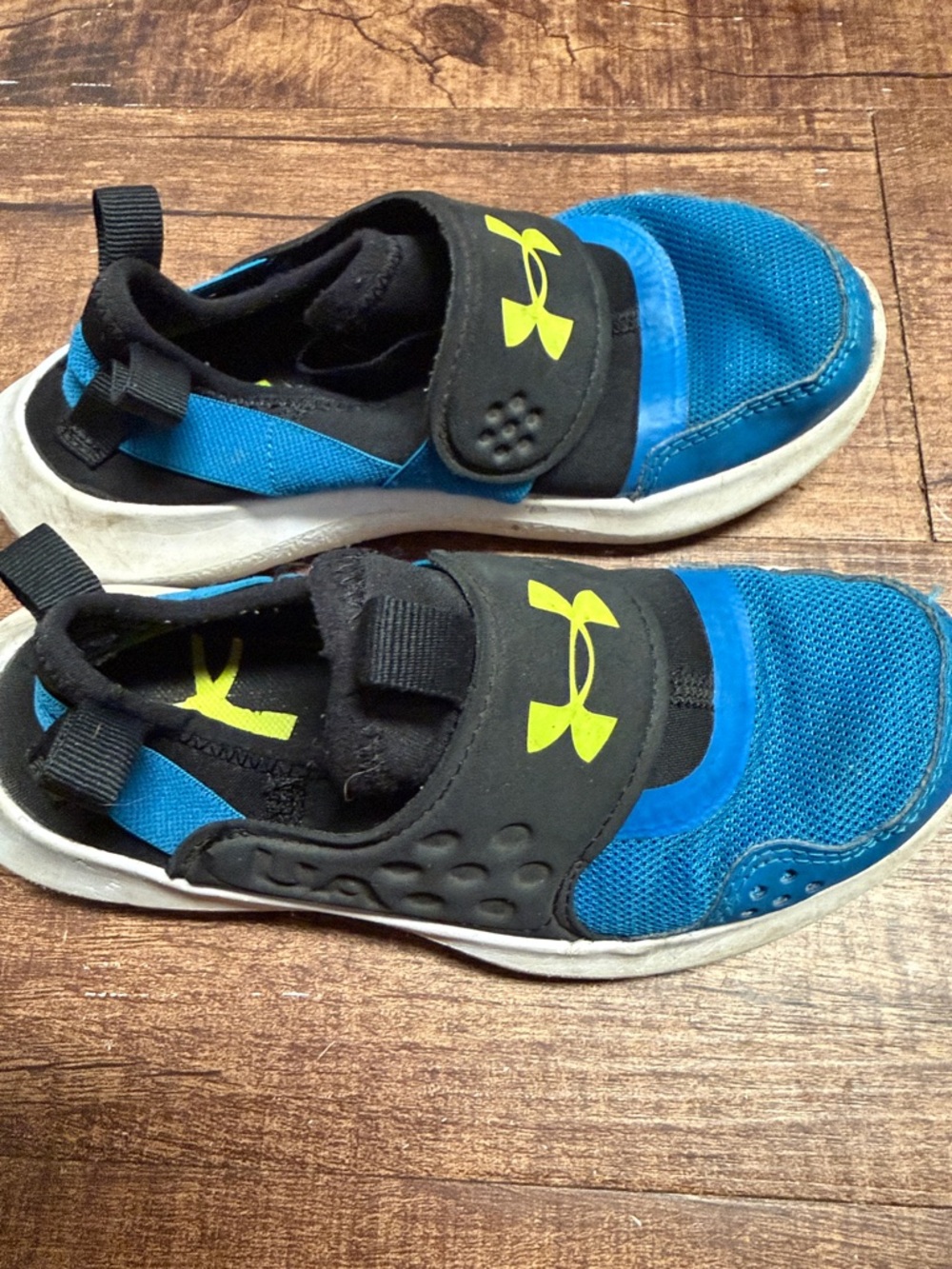 Under Armour Kids Blue Black Slip-On Sneakers with Neon Yellow Logo